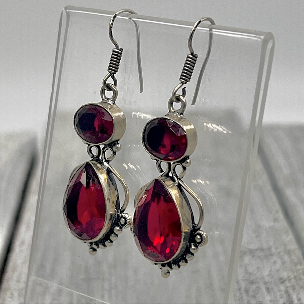 321. Indian Garnet Sterling Artisan Gemstone Earrings